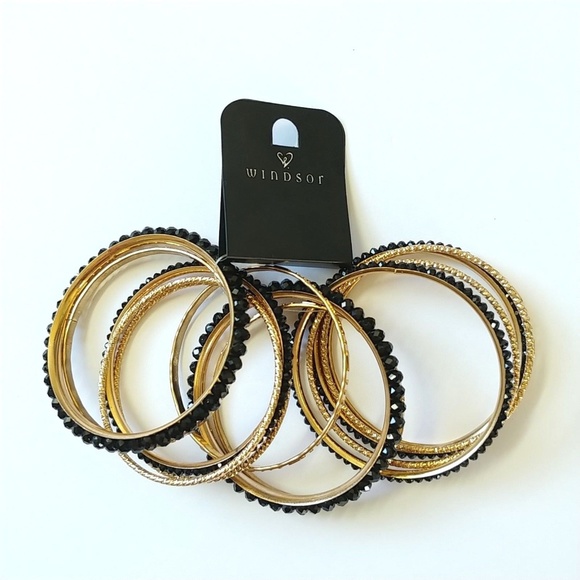 WINDSOR Jewelry - NEW Set of 13 Bracelets Gold Black Beaded Windsor